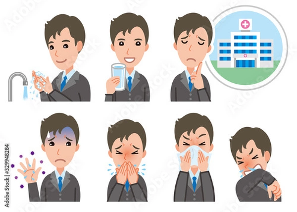 Fototapeta 体調不良のビジネスマンのイラスト　病気の予防