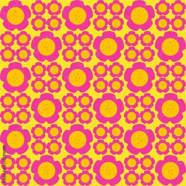 Fototapeta Colorful Yellow and Pink Seamless Pattern With Flowers, Abstract, Illustrator Floral Pattern Wallpaper 