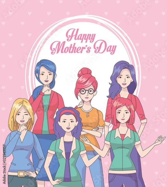 Fototapeta happy mothers day card with moms and lettering