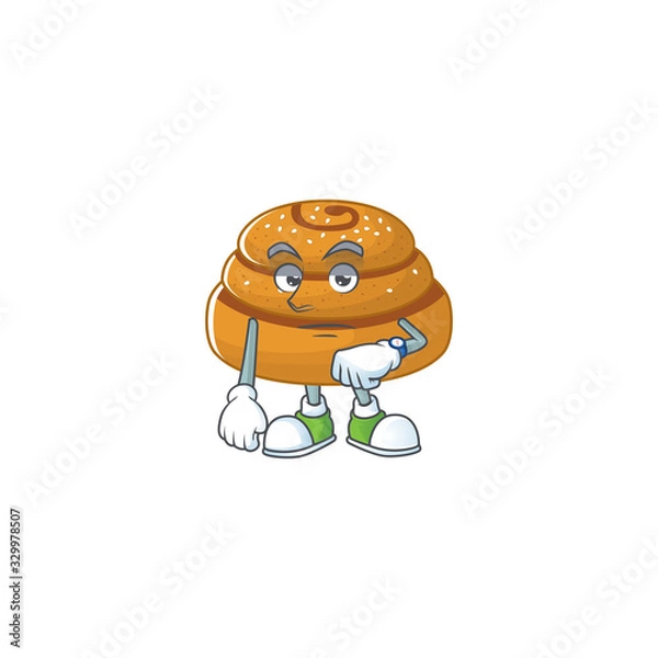 Fototapeta A cartoon icon of kanelbulle with waiting gesture