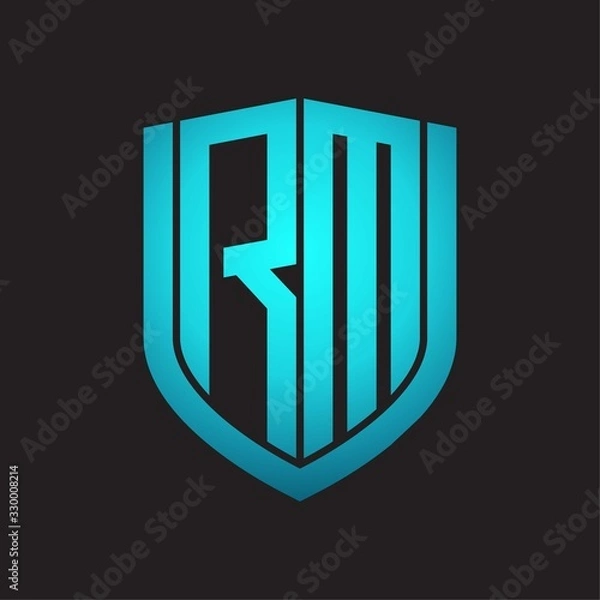 Obraz RM Logo monogram with emblem shield design isolated with blue colors on black background