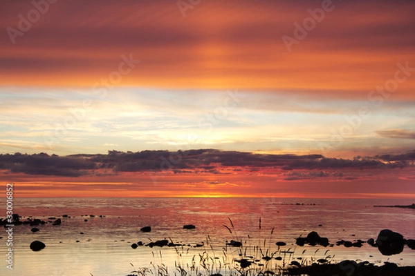 Obraz Red sunset on the Arctic Ocean in dark tone