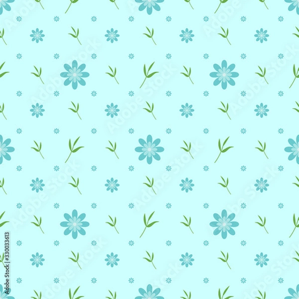 Obraz Seamless pattern with blue flowers. Vector illustration.