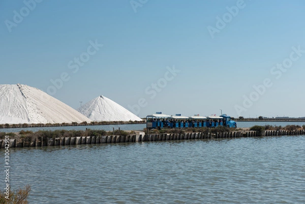 Fototapeta Tourists visiting Salins du Midi (Aigues-Mortes, Camargue) on a little train