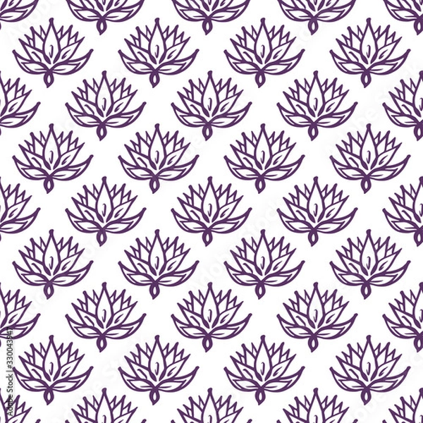 Obraz Seamless pattern with hand drawn violet flowers on white background