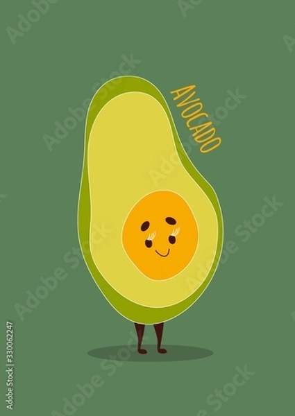 Fototapeta Tasty healthy vegetable avocado on a poster. Hand drawn vector. Color illustration in a trendy style. Flat design. Element is isolated in eps 10 format.