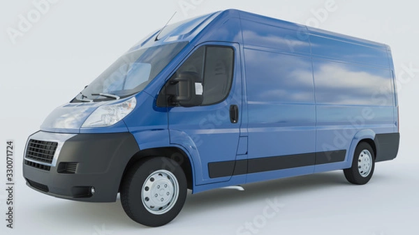 Obraz Blue Delivery Van on White Background 3D Rendering