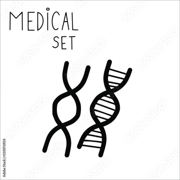 Fototapeta Single hand drawn dna molecule Doodle stock vector illustration. element for posters, stickers and seasonal design. Isolated on white background. Sketch elements set for graphic and web design.