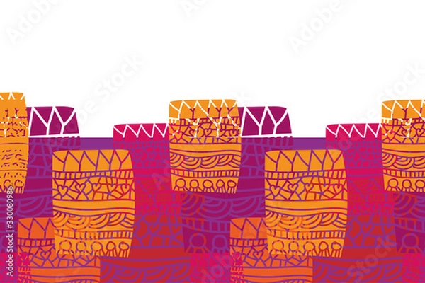 Obraz Graffiti Party Border-Geometric Patchwork seamless repeat pattern in pink,green,orange, yellow and purple .