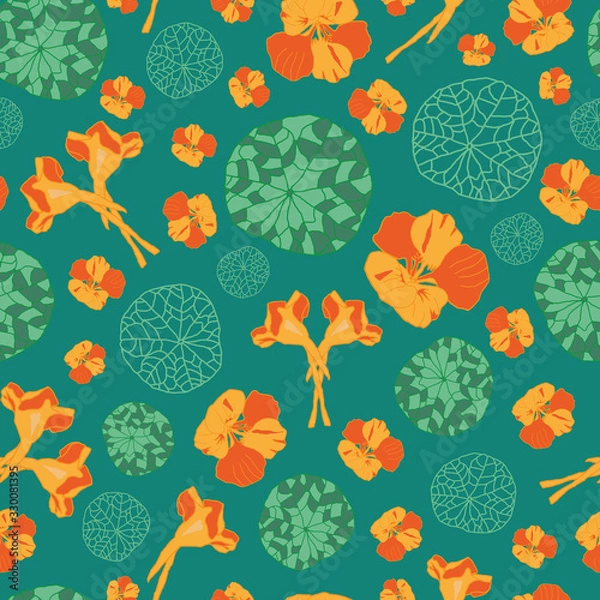 Obraz Garden Nasturtium-Flowers in Bloom seamless repeat pattern Background in yellow,orange and green