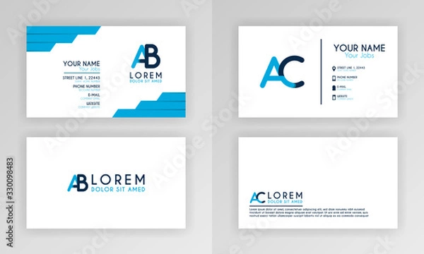 Fototapeta Blue Business Card Template. Simple Identity Card Design With Alphabet Logo And Slash Accent Decoration. For Corporate, Company, Professional, Business, Advertising, Public Relations, Brochure, Poster