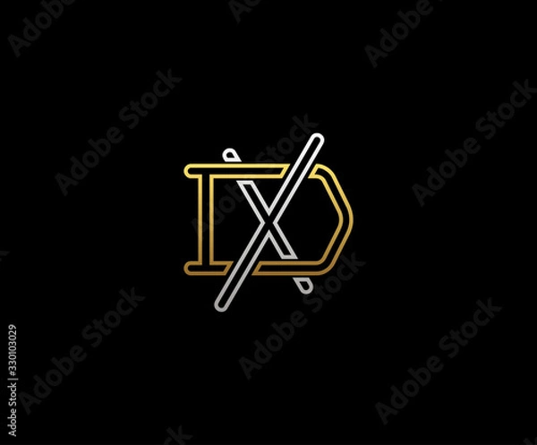 Fototapeta Initial letter X and D, XD, DX, overlapping interlock logo, monogram line art vintage style on black background