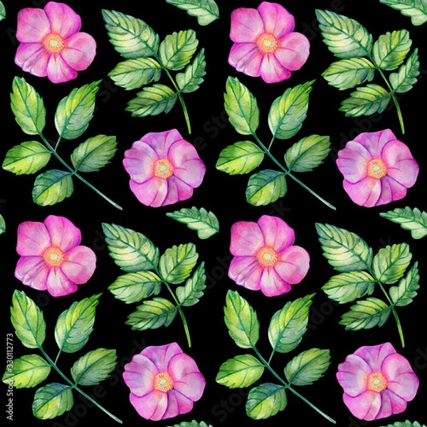 Obraz Watercolor seamless pattern with rose hips.