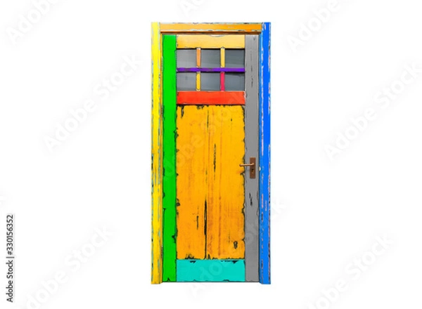 Fototapeta Colored oak door in loft style on a white background