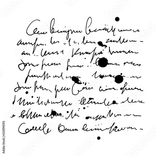 Fototapeta Abstract letter, imitation of text, hand drawn ink vector letters, handwritten script with blots isolated on white background