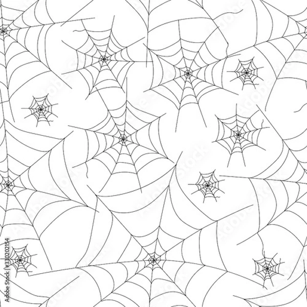 Fototapeta Seamless pattern of spider web, Cobweb drawing. Vector stock illustration isolated on white background for Halloween design. Spider web element,spooky, scary, horror halloween decor. Silhouette.