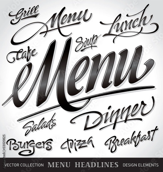 Obraz menu headlines, hand lettering set (vector)