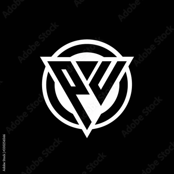Fototapeta PU logo with negative space triangle shape and circle rounded