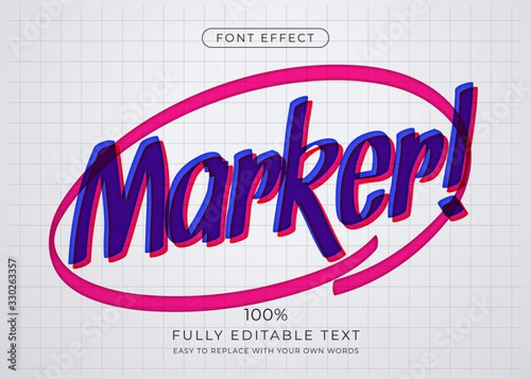 Obraz Marker text effect on paper. Editable font style