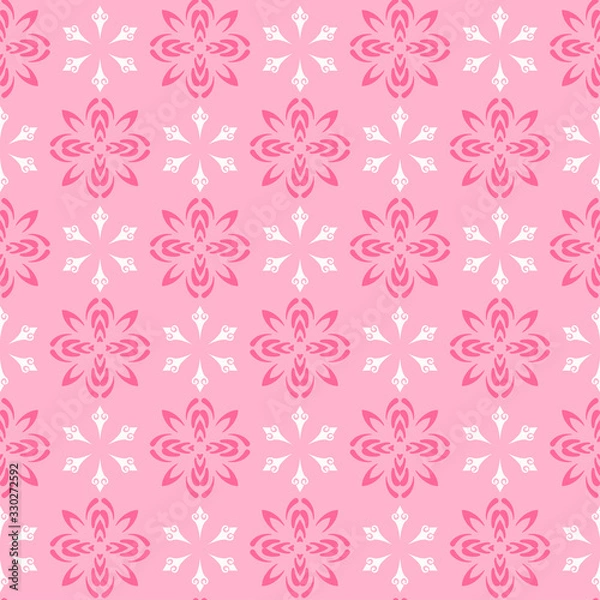 Fototapeta Simple Floral Pattern | Decorative Background Vector | Colors: Pink, White | Seamless Wallpaper For Interior Design