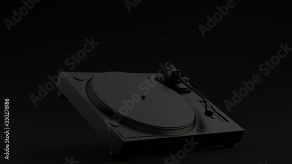 Fototapeta Black Vintage Turntable Record Player Angled Black Background 3d illustration 3d render	