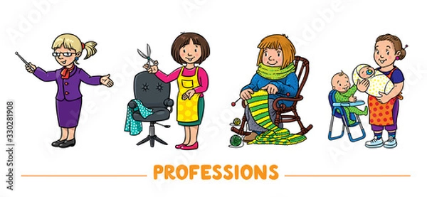 Fototapeta Womans professions. Vector funny characters set 1.