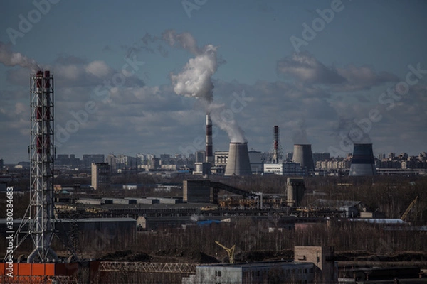 Obraz view from the roof of a high-rise building on an industrial area on the outskirts of a city