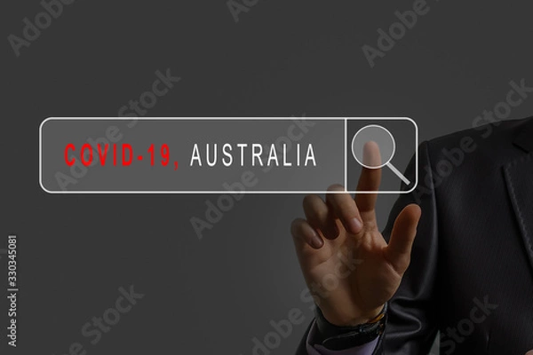 Fototapeta Concept of coronavirus quarantine. MERS-Cov. Novel coronavirus (2019-nCoV).red warning sign with the text Coronavirus in doctor hands Business man clicking internet search