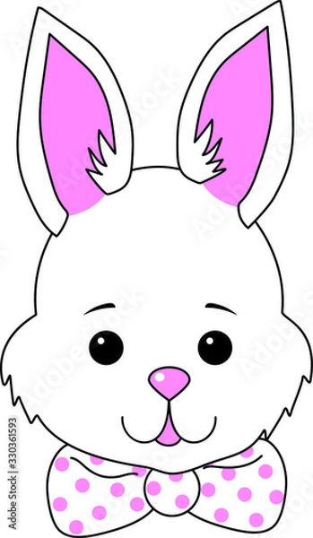Obraz  Vector graphics. The head of a white bunny with a pink nose and ears.