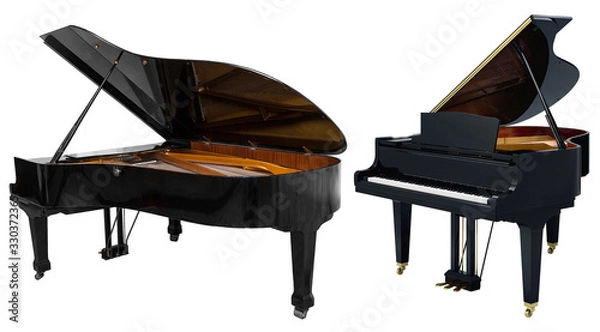 Fototapeta classical musical instrument Grand piano with open top, set of two pianos isolated on a white background