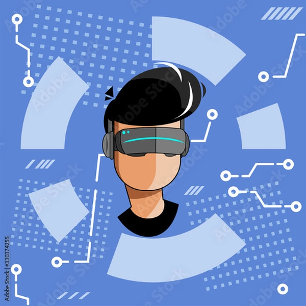 Obraz Vector illustration of boy with AR interface