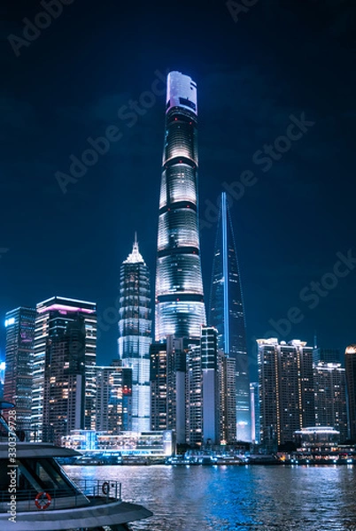 Obraz Aerial photo of night view of Shanghai, China