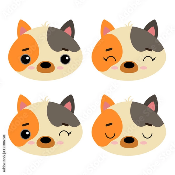 Fototapeta Set of cute vector cats illustration. Emotional pets isolated on a white background. Design for children, poster, print on fabric, greeting card.