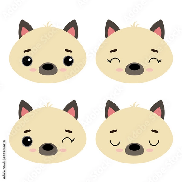 Fototapeta Set of cute vector cats illustration. Emotional pets isolated on a white background. Design for children, poster, print on fabric, greeting card.
