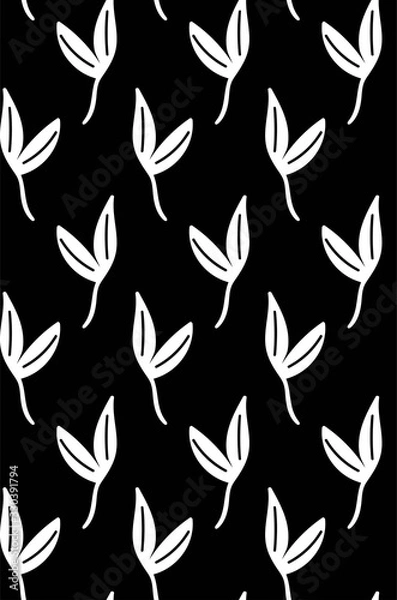 Obraz black and white leaves seamless vector pattern