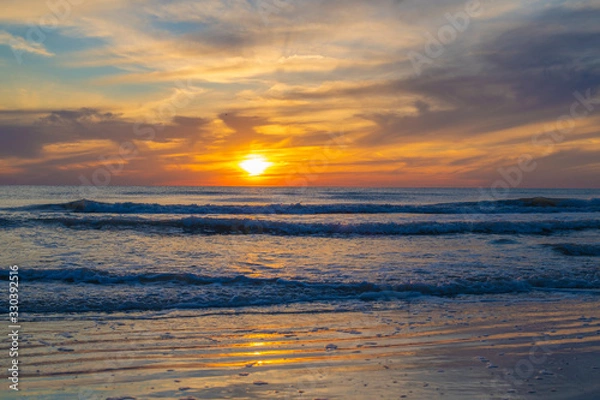 Obraz Beautiful Golden Sunset Blue Beach Waves