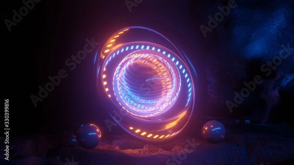 Obraz futuristic glass sphere in a cave 3d rendering illustration