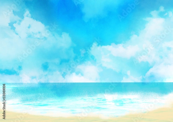 Fototapeta リゾート地　海　夏　青空　光　背景イラスト