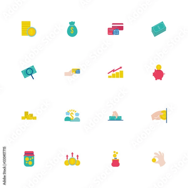 Fototapeta bundle of saving set flat style icons
