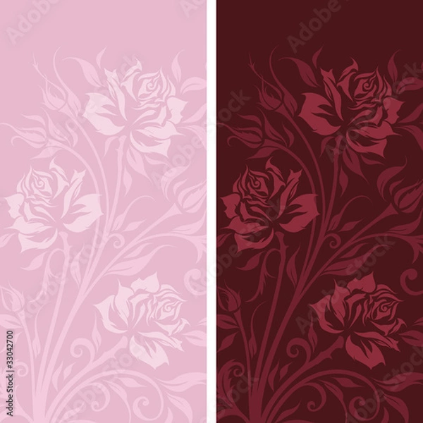 Fototapeta Vintage banners with roses silhouette