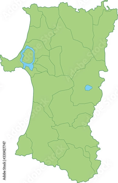 Obraz 秋田県の地図_市町村ごとに色を変えられます