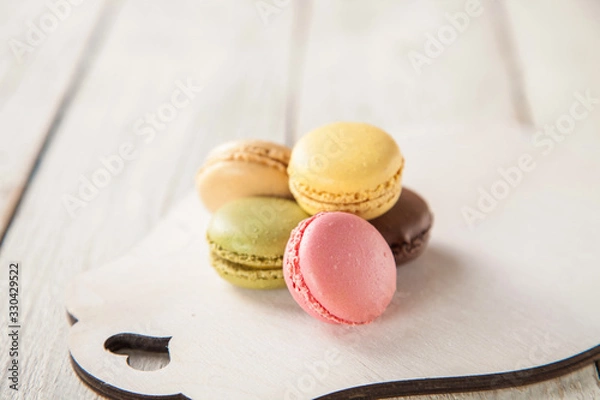 Fototapeta macarons on a table, selective focus, copy space