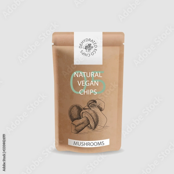 Fototapeta Vector illustration sketch - Ceps mushrooms. Vector illustration sketch nuts. Craft packaging for snacks. Branded package for natural eco product.