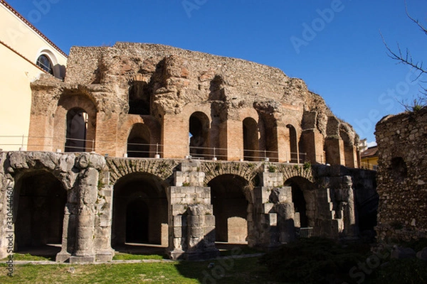 Obraz View of the Roman Theater, ancient Roman building in Benevento next to the church of Santa Maria della Verità
