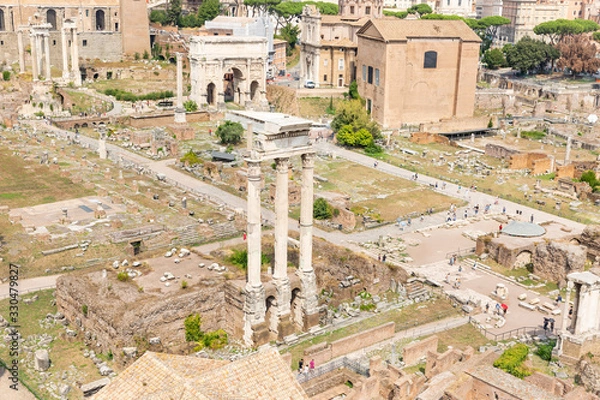Fototapeta a view over the Roman Forum and the temple of Castor and Pollux in the foreground, Rome, Lazio, Italy