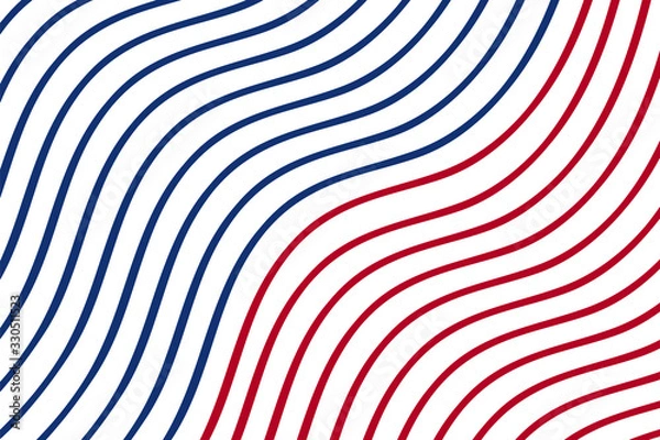 Obraz Wave line background. Blue and red wavy optical illusion vector illustration. Abstract geometric stripe pattern. Vector waves closeup.