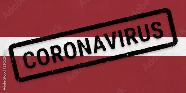 Fototapeta Flag of Latvia on paper texture with stamp, banner of Coronavirus name on it. 2019 - 2020 Novel Coronavirus (2019-nCoV) concept, for an outbreak occurs in the Latvia.