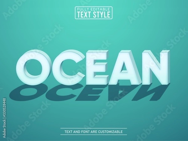 Obraz 3D blue ocean modern elegant text effect with shadow