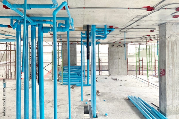 Fototapeta A sanitary system work in construction site