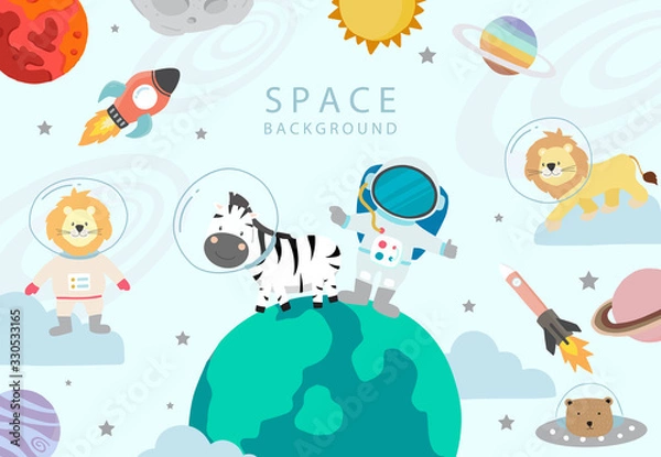Fototapeta Collection of space background set with astronaut, planet, moon, star,rocket.Editable vector illustration for website, invitation,postcard and sticker